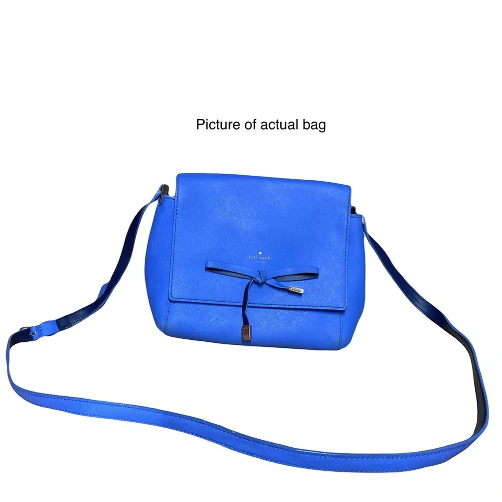 Kate Spade Blue Leather Bow Flap Crossbody Spacious Shoulder Bag 👜 Fits📱💄💵 - Picture 12 of 16